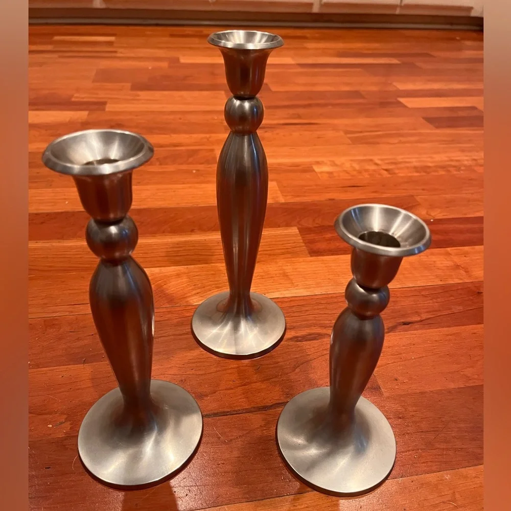 Set-3‎ Pewter Candle Holders 9”, 8”,6”